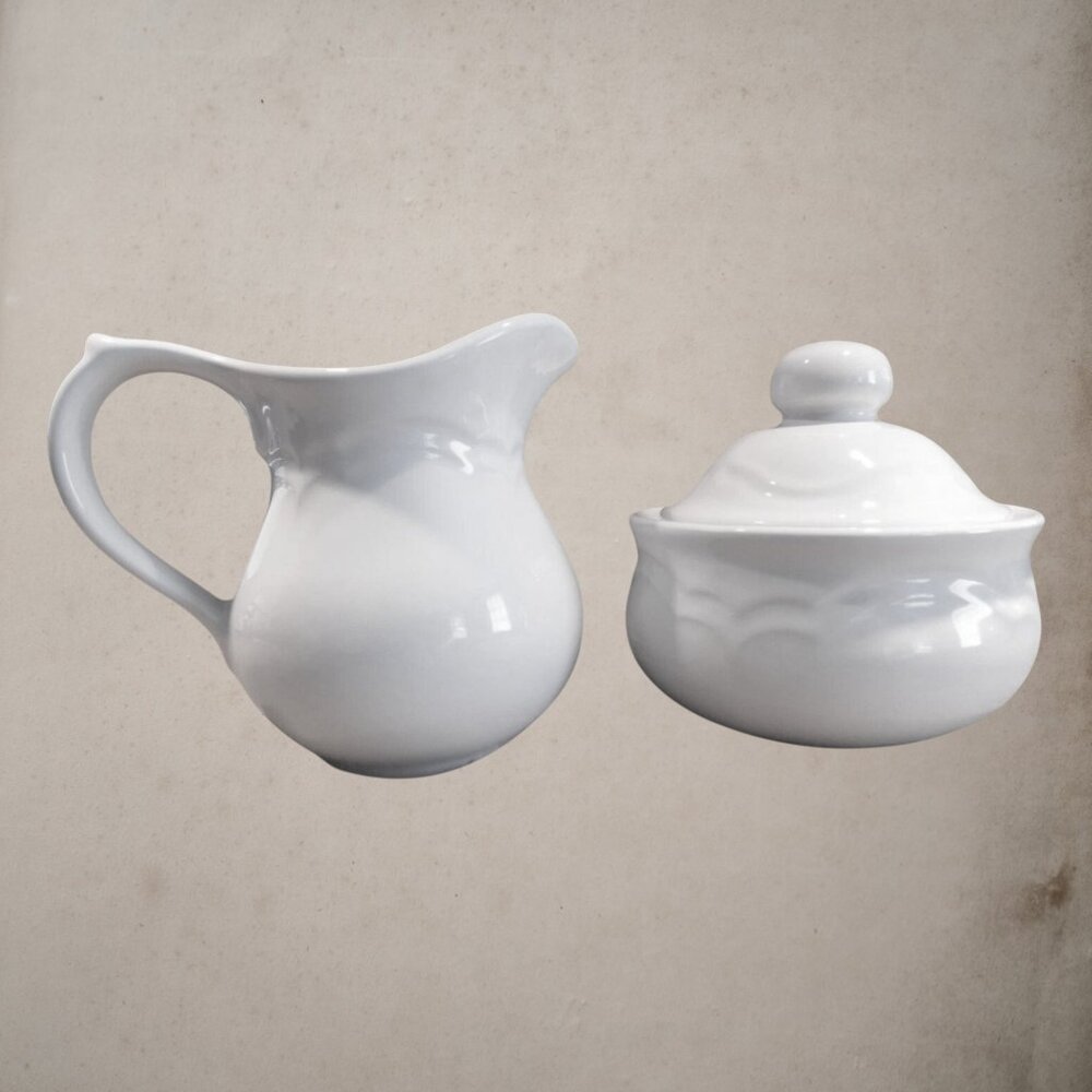 Pfaltzgraff Heritage Off White Cream & Sugar Bowl with Lid Filigree Heavy T8